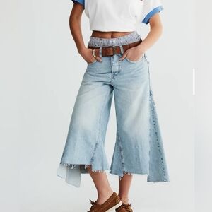 NWT Free People We The Free Ripple Wide-Leg Crop Jeans Boho Hippie Blue Size 29L
